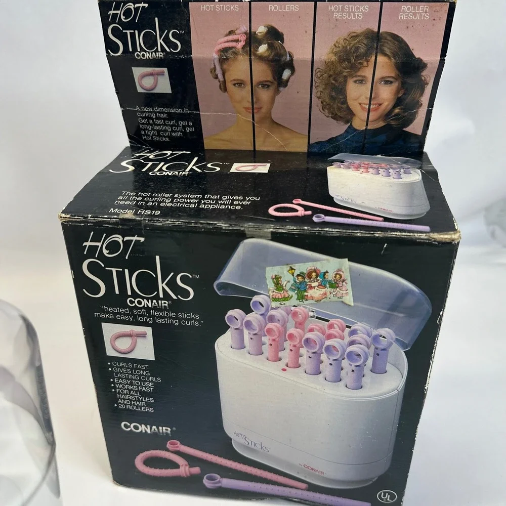 Conair Hot Sticks Instant Heat Hair‎ Rollers Model HS19 Vintage 20 Count Boxed